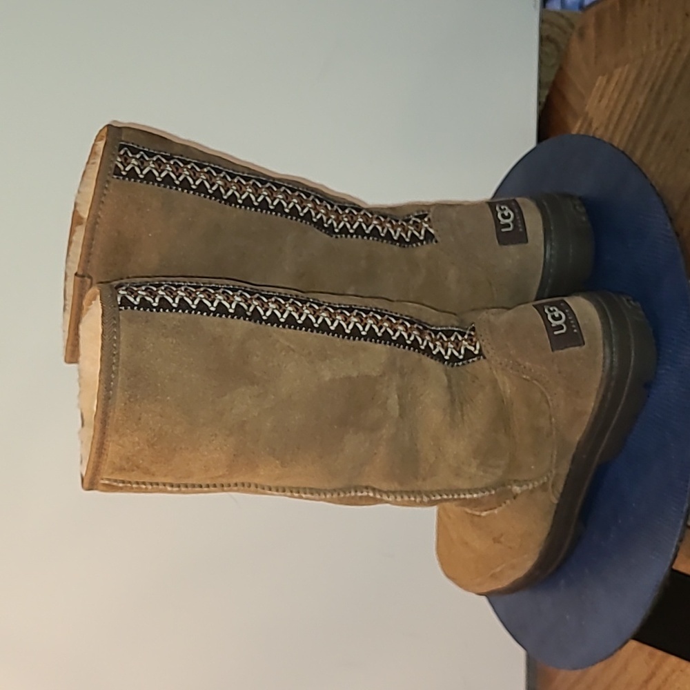 UGG Ultra Tall Boots sz.W8 Brown Pull On Suede Sheepskin Wool Mid Calf (#1561)EC - Picture 6 of 16
